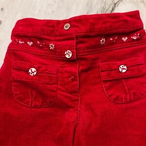 French Red Corduroy Pants White embroidery Embellishments style well dressed